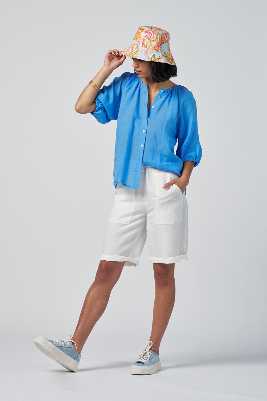 MADLY SWEETLY COLOURWHEEL BLOUSE - AZURE - THE VOGUE STORE