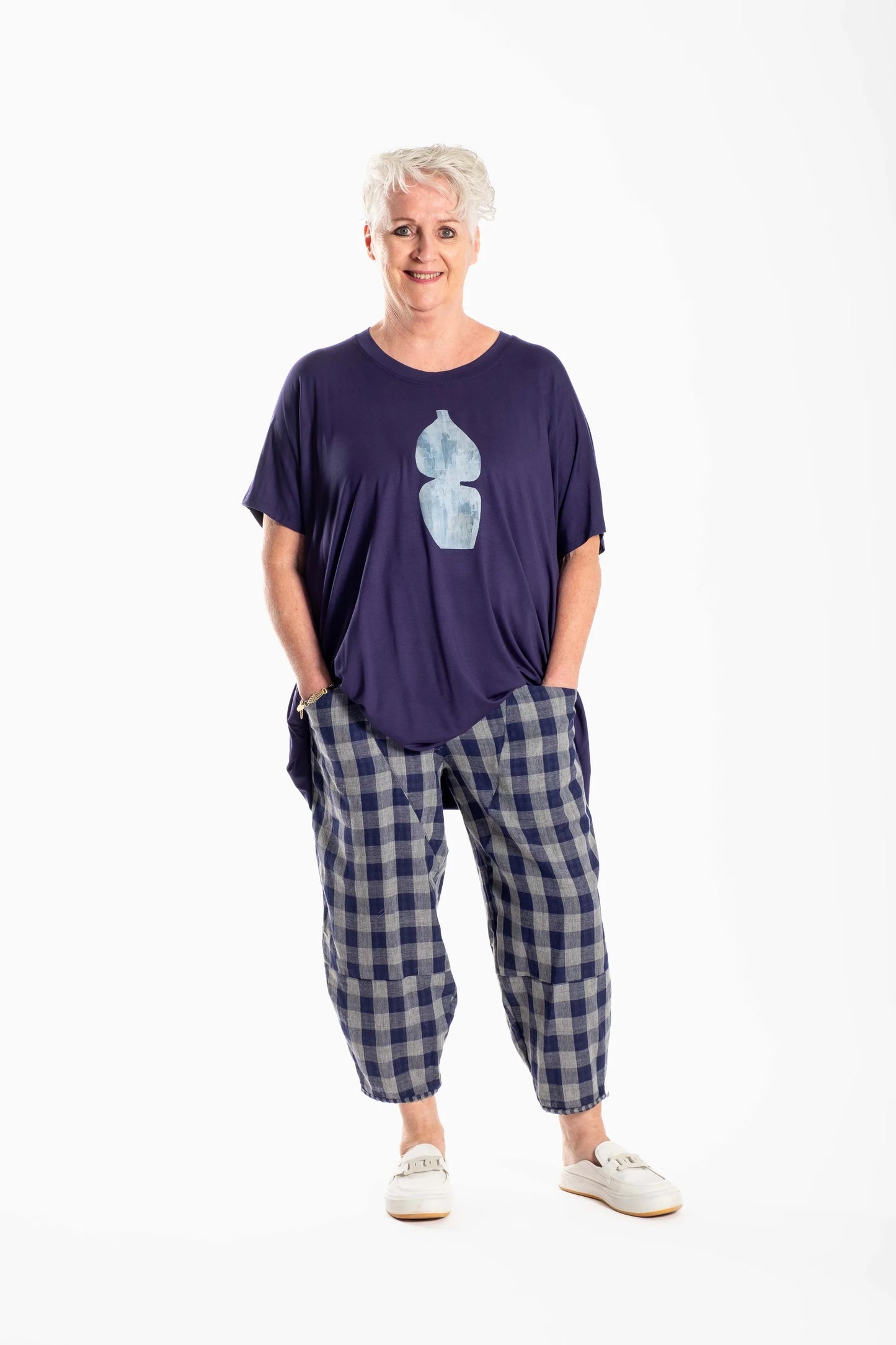 DEEANNE HOBBS COMMAND PANTS - BLUE CHECK - THE VOGUE STORE