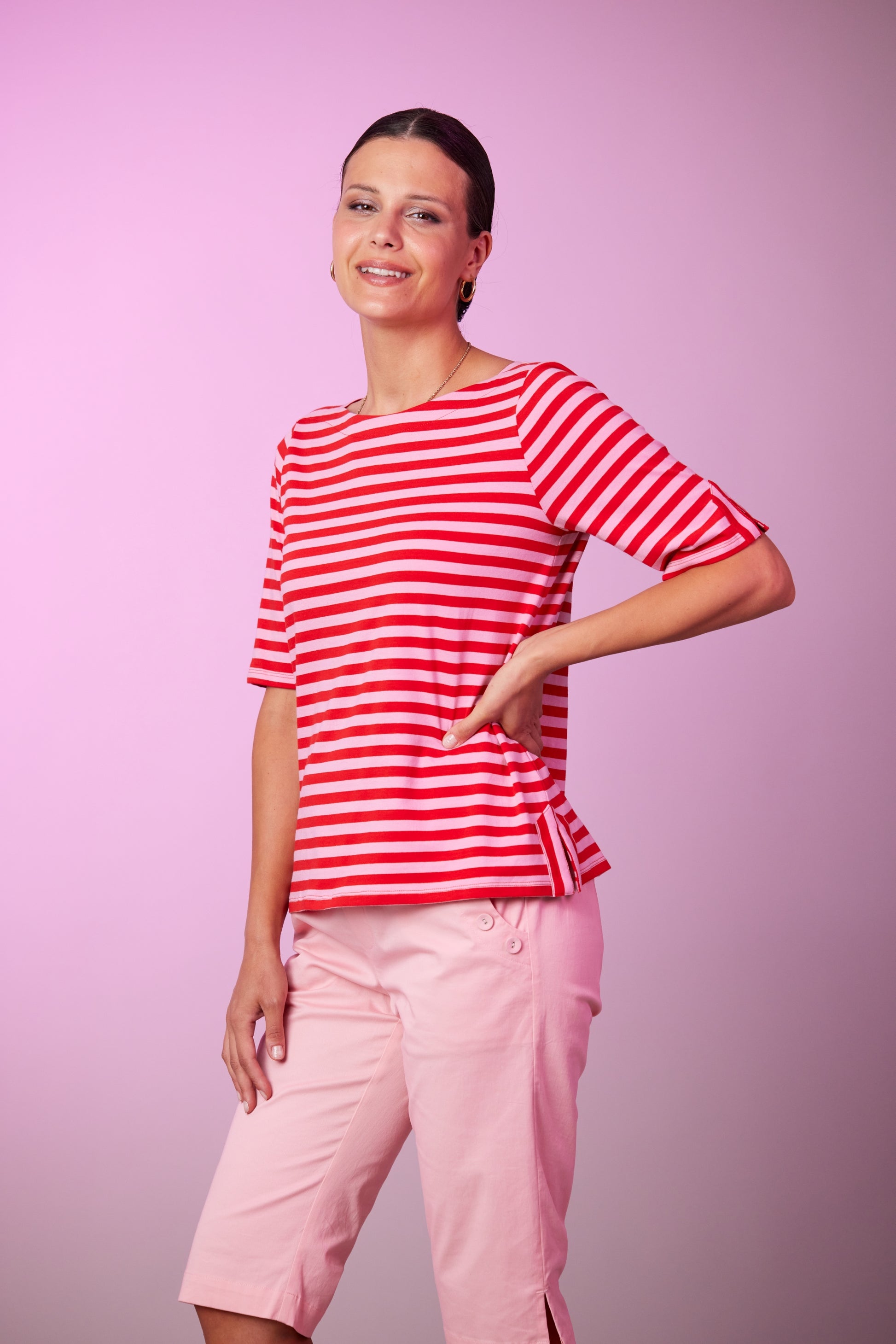 NEWPORT BECKETT STRIPE TEE - CORAL STRIPE - THE VOGUE STORE