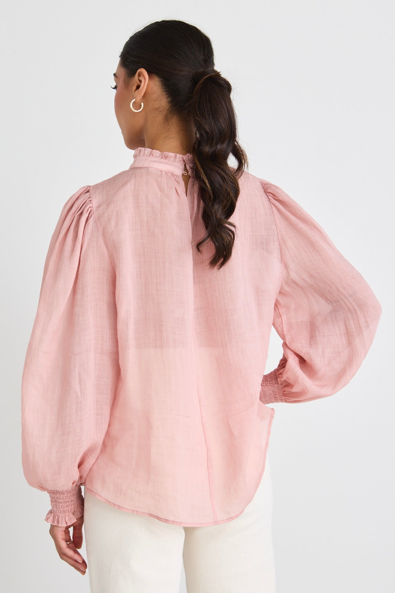 BY ROSA POET BLUSH SEMI SHEER HIGH NECK RELAXED TOP - BLUSH - THE VOGUE STORE