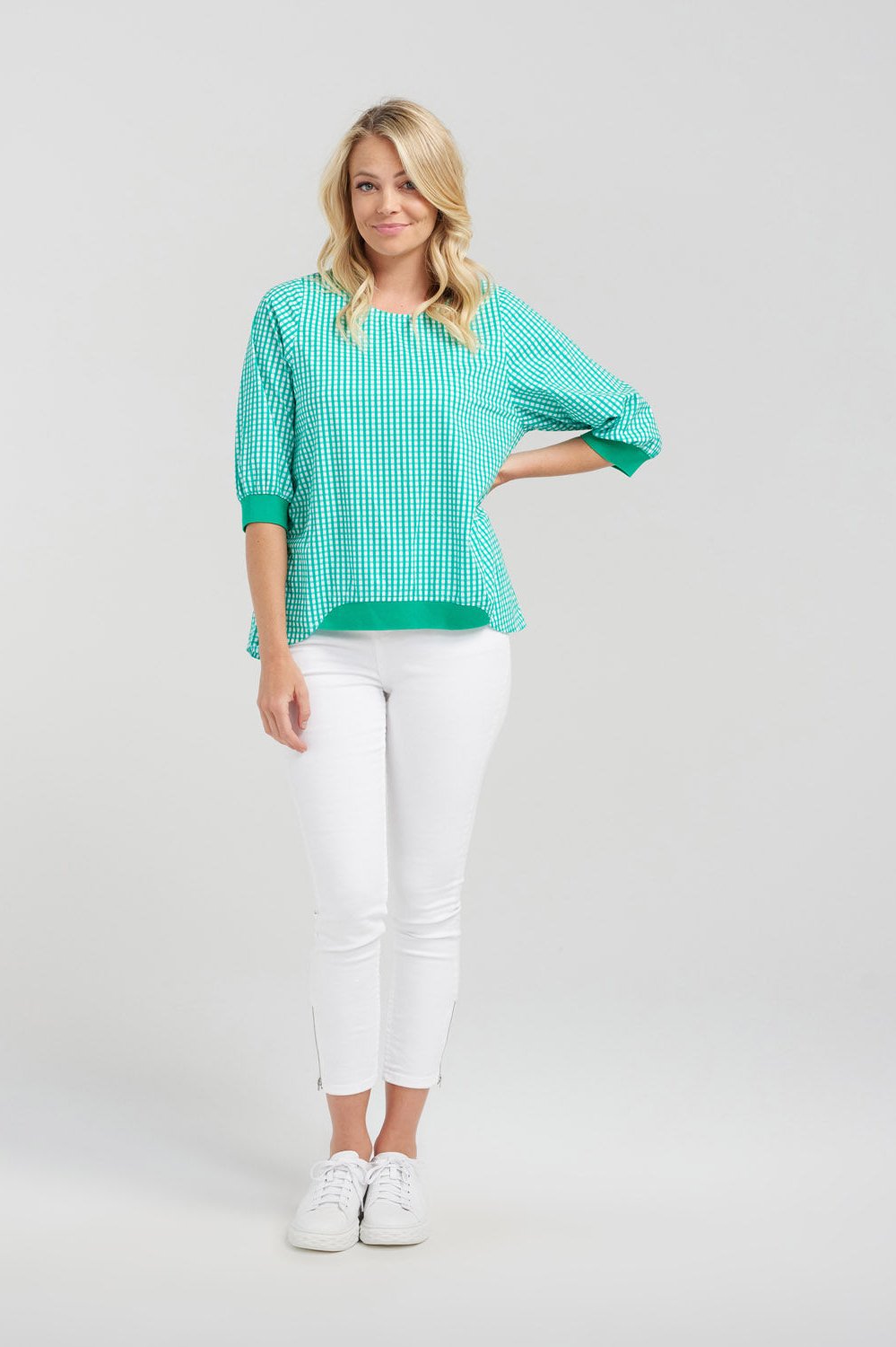 SEDUCE TAYLOR TOP - GREEN CHECK - THE VOGUE STORE