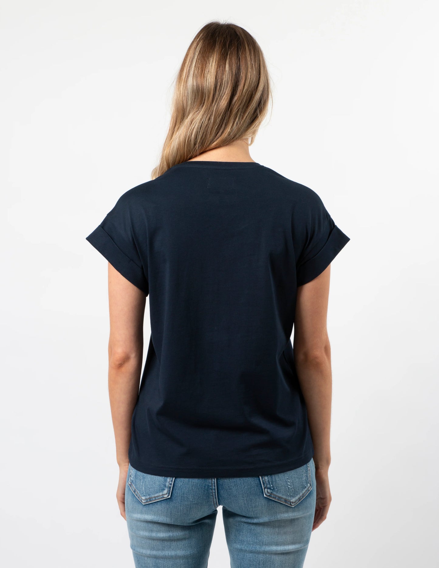 STELLA + GEMMA CUFF SLEEVE T-SHIRT - NAVY LOGO - THE VOGUE STORE