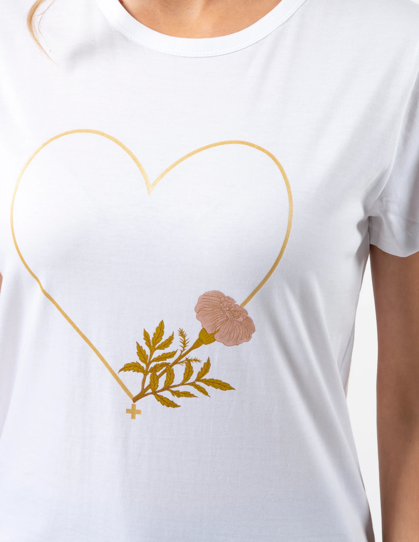 STELLA + GEMMA T-SHIRT - WHITE FIORE WITH GOLD HEART - THE VOGUE STORE