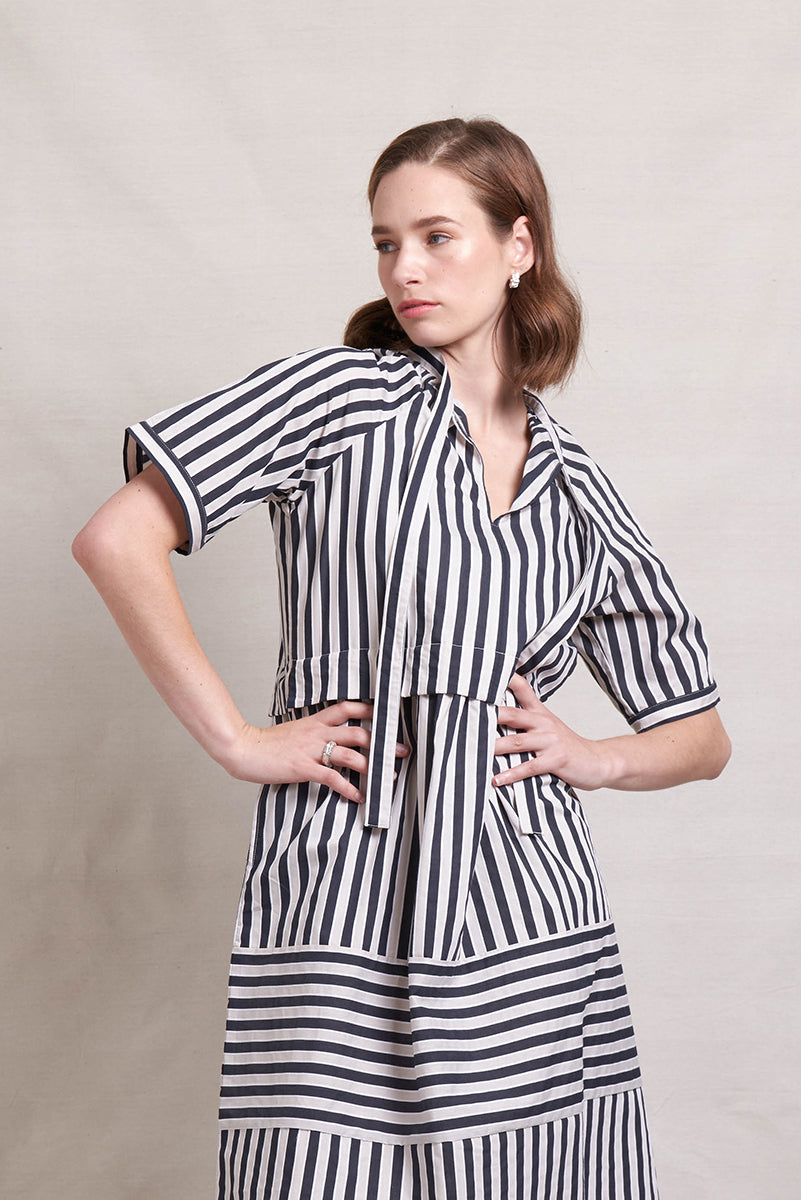 NERIS BI LINE DRESS - INK STRIPE - THE VOGUE STORE