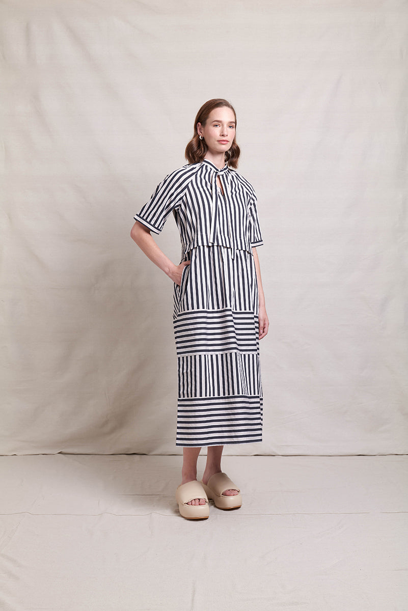 NERIS BI LINE DRESS - INK STRIPE - THE VOGUE STORE