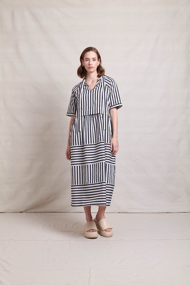 NERIS BI LINE DRESS - INK STRIPE - THE VOGUE STORE