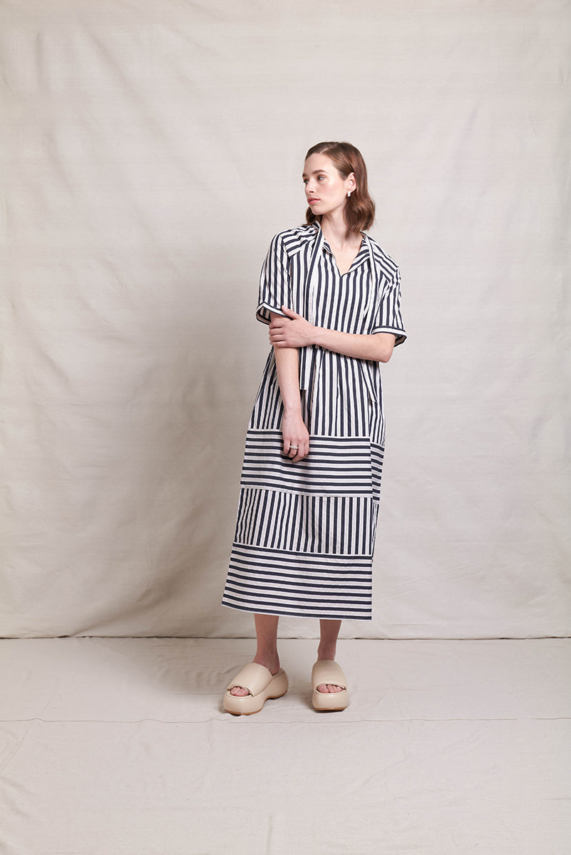 NERIS BI LINE DRESS - INK STRIPE - THE VOGUE STORE