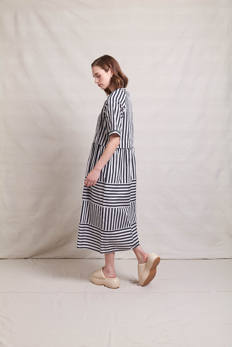 NERIS BI LINE DRESS - INK STRIPE - THE VOGUE STORE