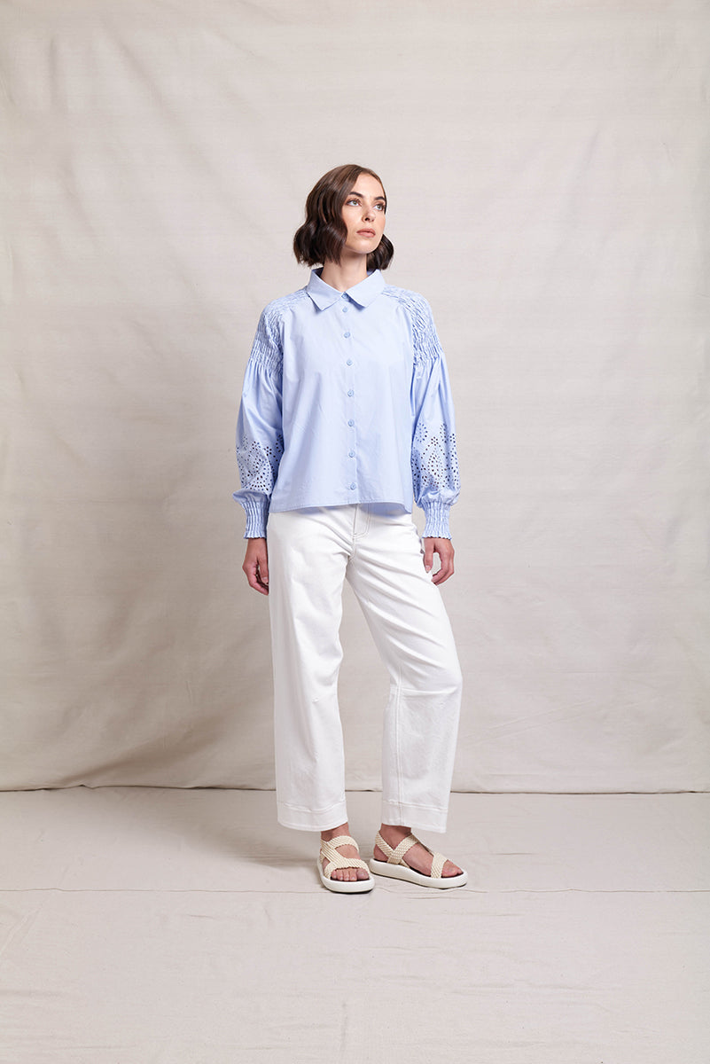 NERIS LACE WORK BLOUSE - SKY - THE VOGUE STORE