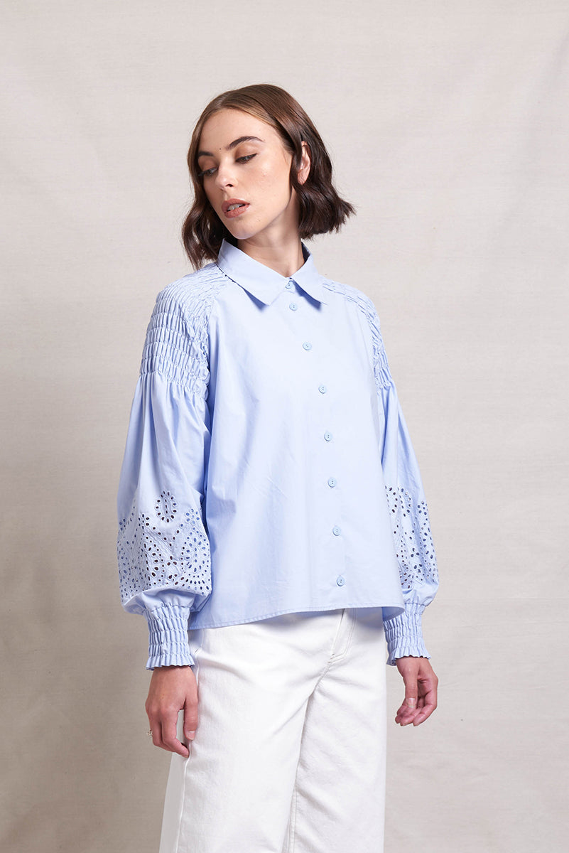 NERIS LACE WORK BLOUSE - SKY - THE VOGUE STORE