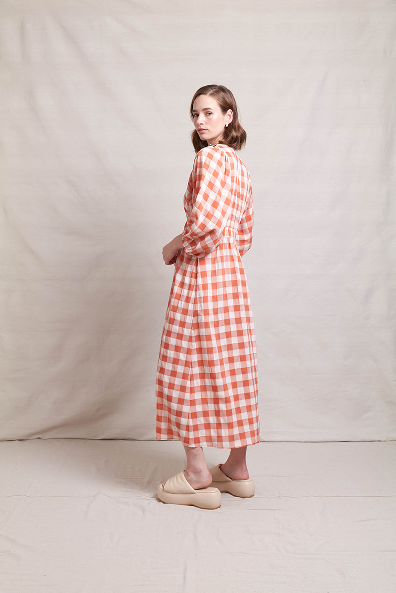 NERIS UPSCALE DRESS - TERRACOTTA CHECK - WILDROSE