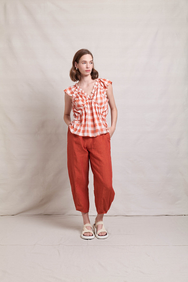 NERIS UPSCALE TOP - TERRACOTTA CHECK - THE VOGUE STORE