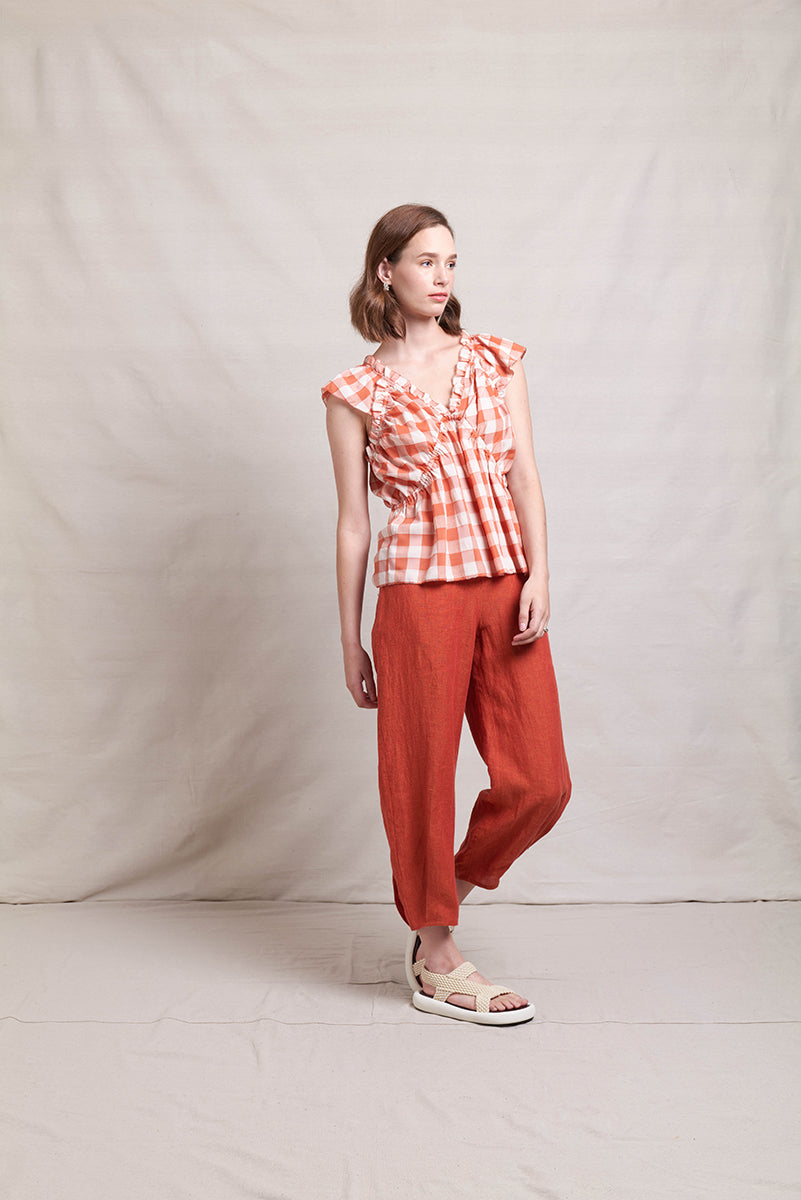 NERIS UPSCALE TOP - TERRACOTTA CHECK - THE VOGUE STORE