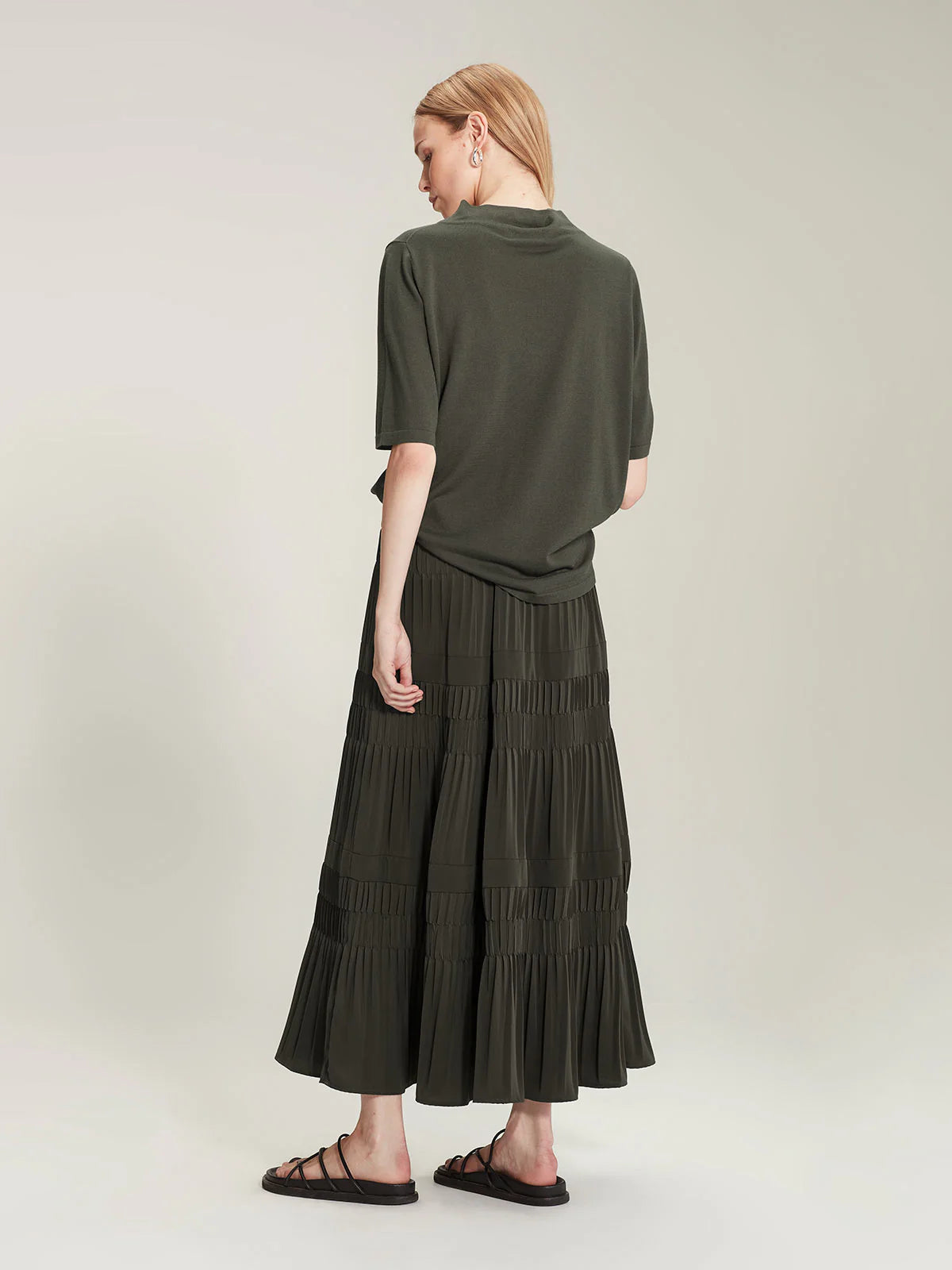 SILLS ALMA PLEAT SKIRT - KHAKI - THE VOGUE STORE