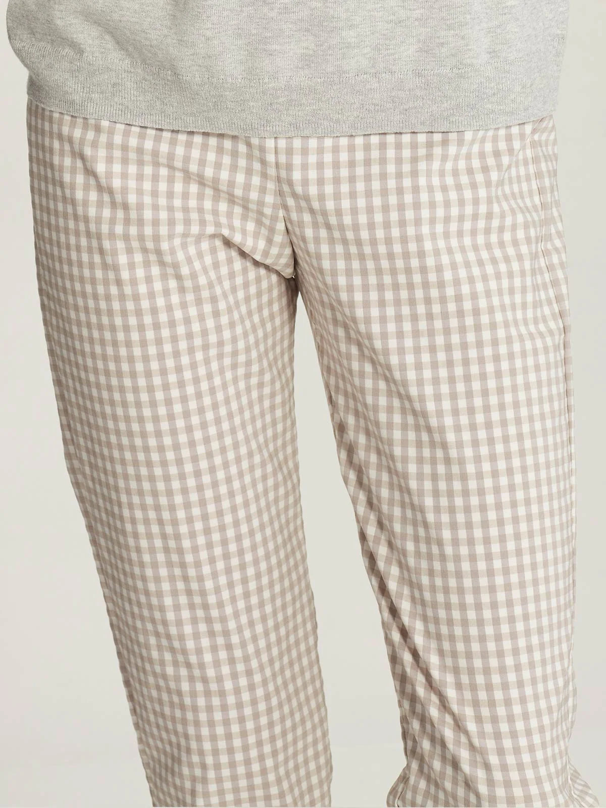 SILLS GINGHAM CUFFED HEPBURN PANT - NATURAL - THE VOGUE STORE