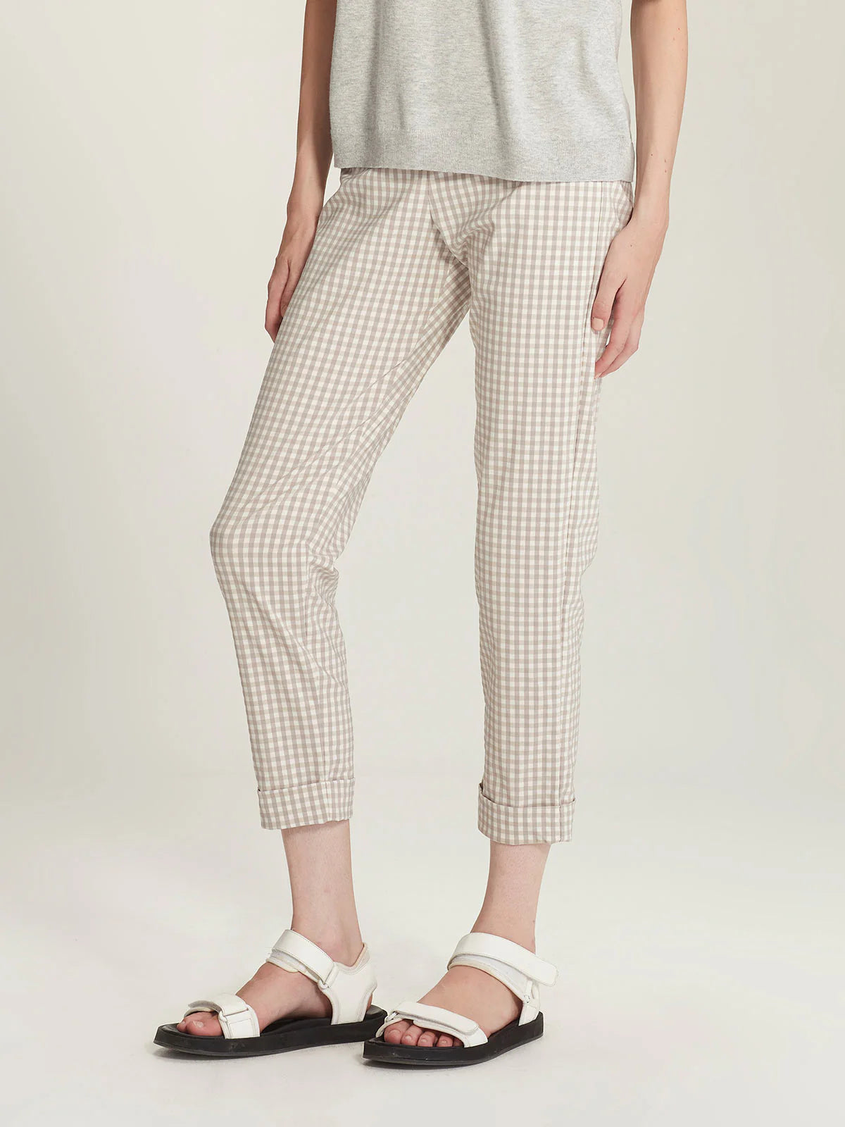 SILLS GINGHAM CUFFED HEPBURN PANT - NATURAL - THE VOGUE STORE