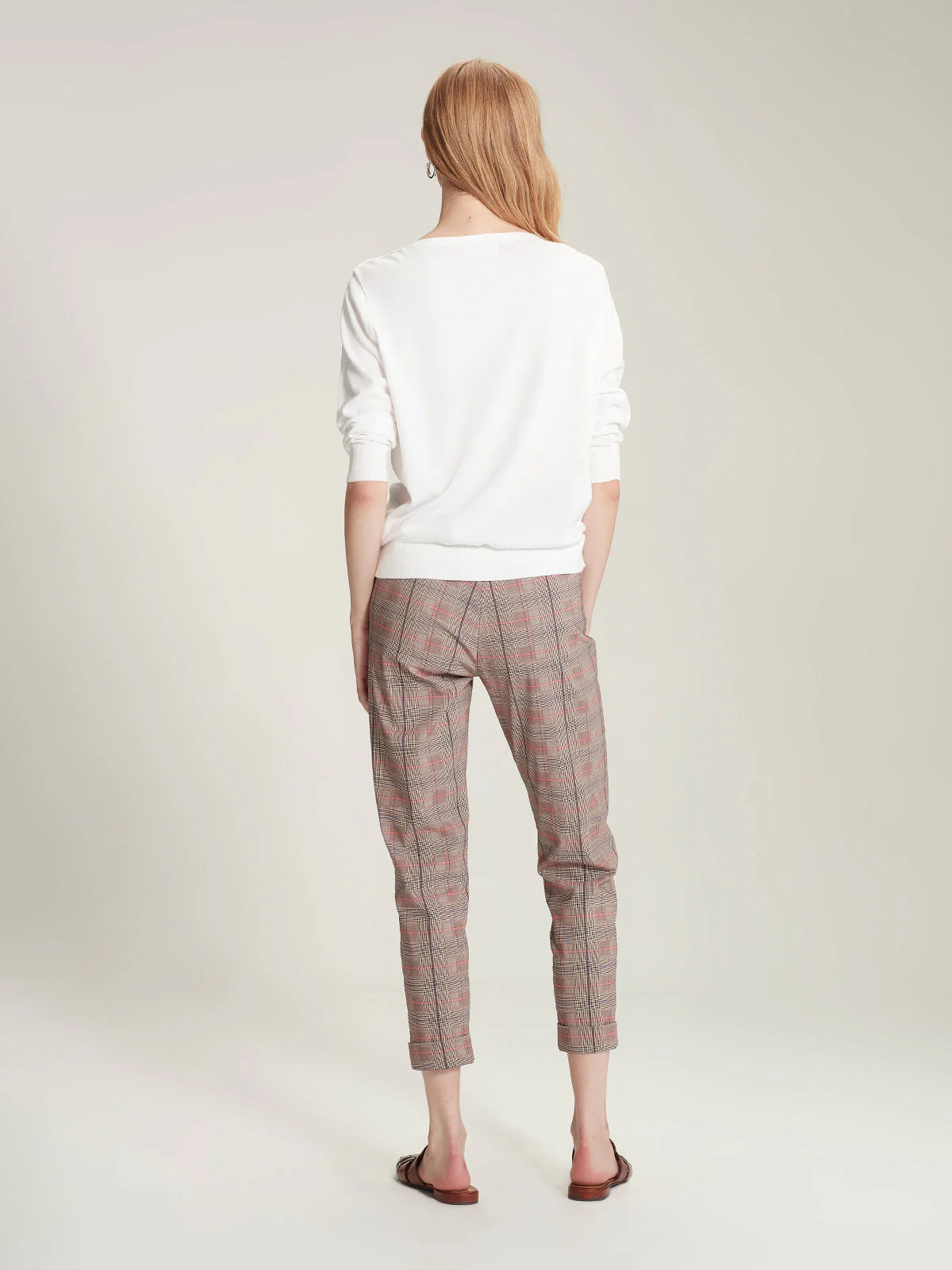 SILLS CHECK CUFFED HEPBURN PANT - ROSEBERRY CHECK - THE VOGUE STORE