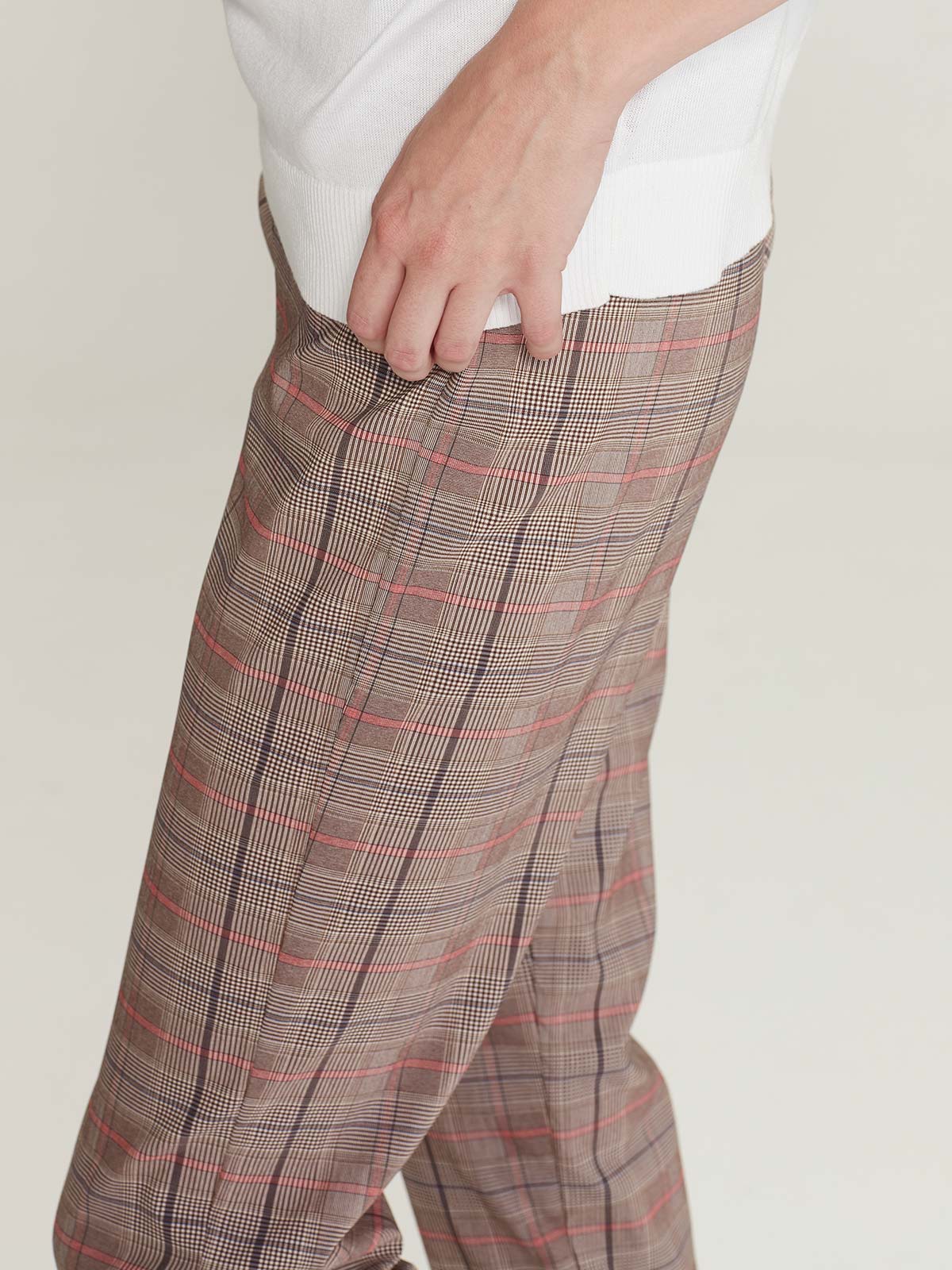 SILLS CHECK CUFFED HEPBURN PANT - ROSEBERRY CHECK - THE VOGUE STORE