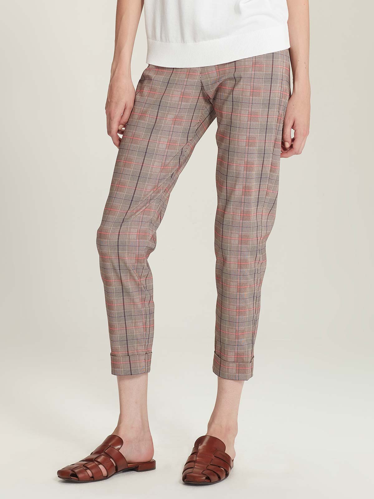 SILLS CHECK CUFFED HEPBURN PANT - ROSEBERRY CHECK - THE VOGUE STORE