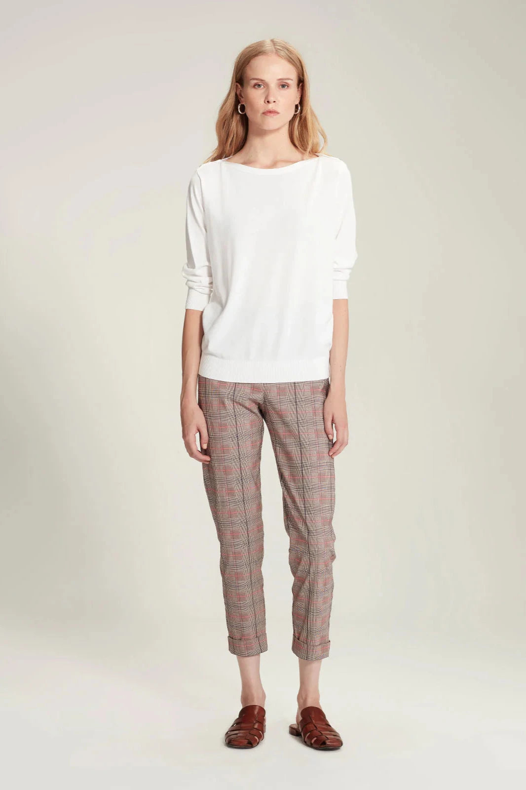 SILLS CHECK CUFFED HEPBURN PANT - ROSEBERRY CHECK - THE VOGUE STORE