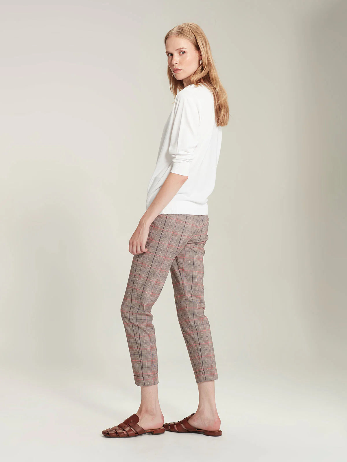 SILLS CHECK CUFFED HEPBURN PANT - ROSEBERRY CHECK - THE VOGUE STORE