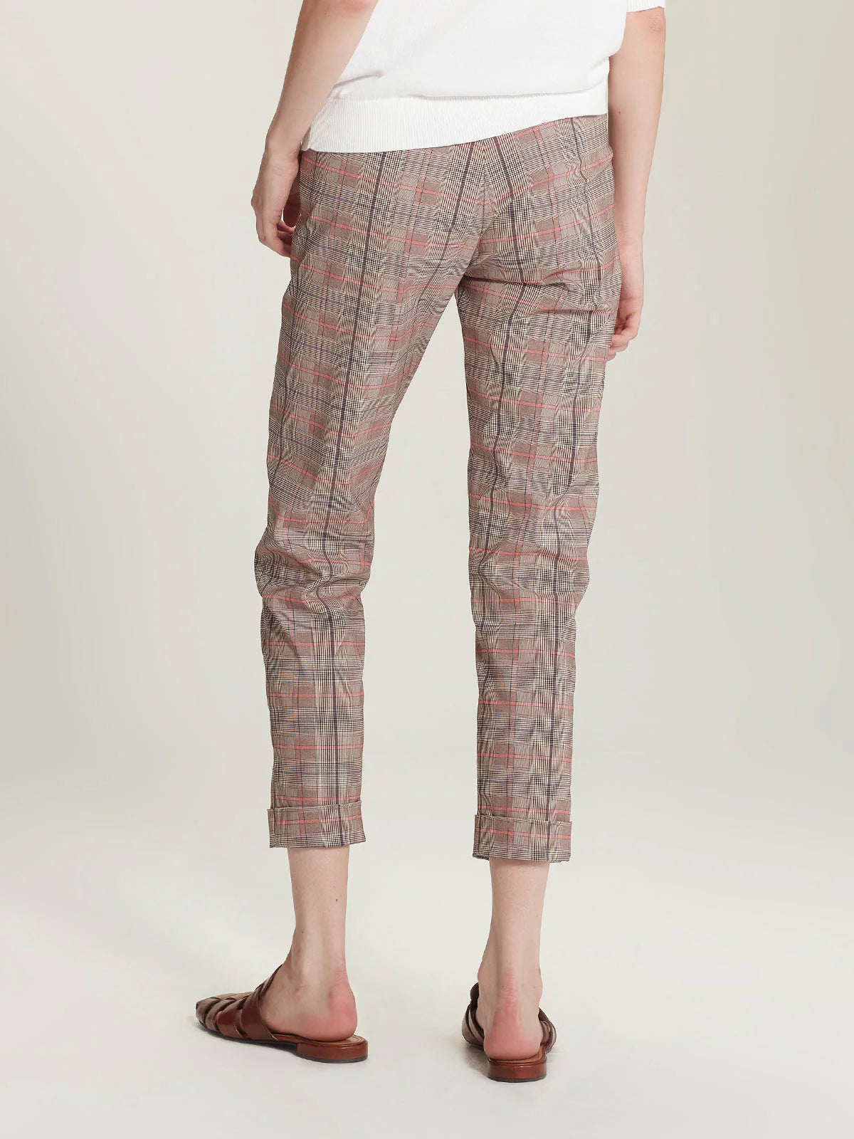 SILLS CHECK CUFFED HEPBURN PANT - ROSEBERRY CHECK - THE VOGUE STORE