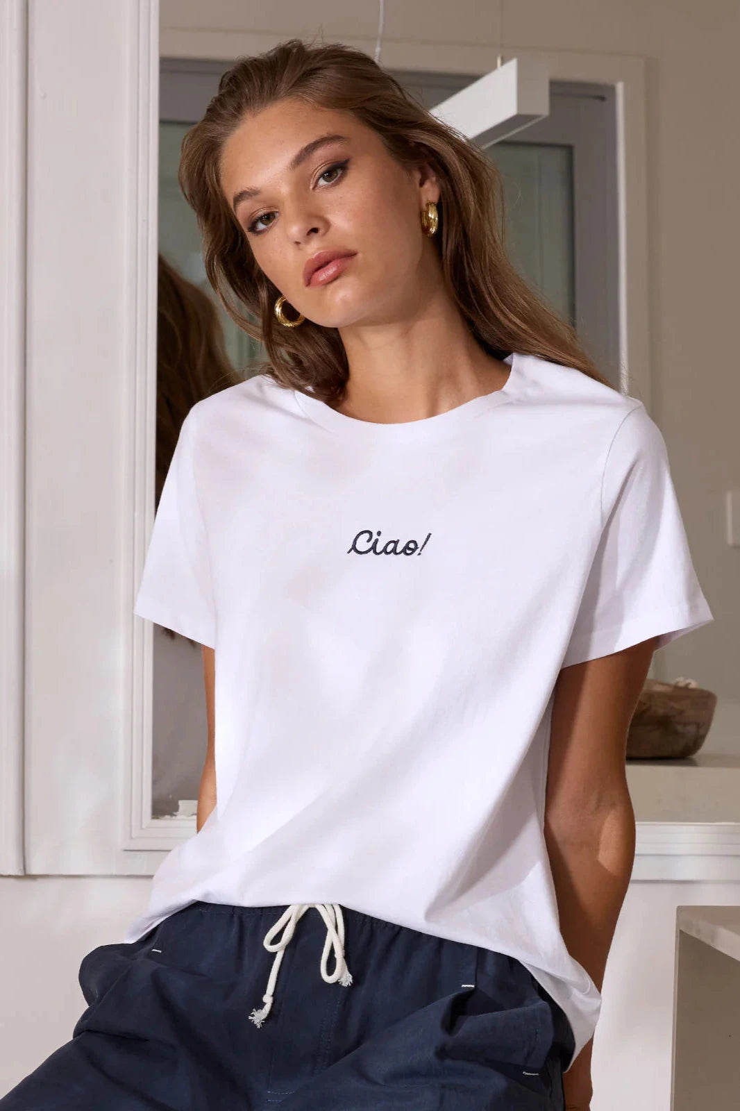 SILLS CIAO TEE - WHITE/NAVY - THE VOGUE STORE