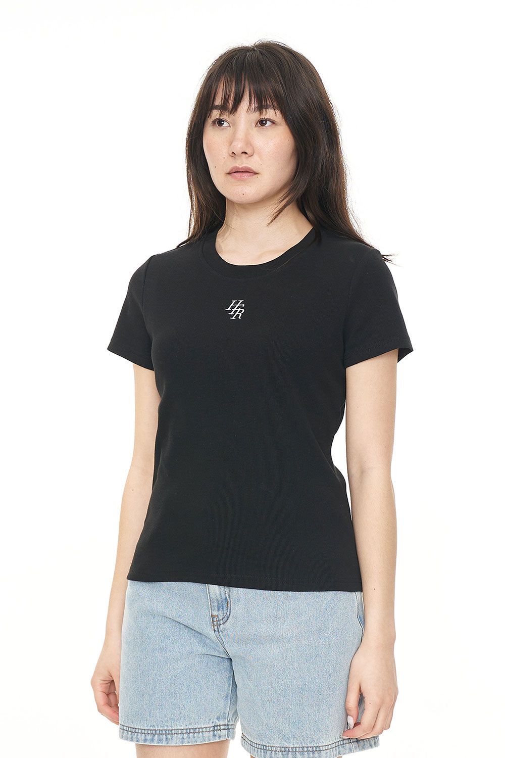 HUFFER WOMENS HFR RIB SLIM TEE - BLACK - THE VOGUE STORE