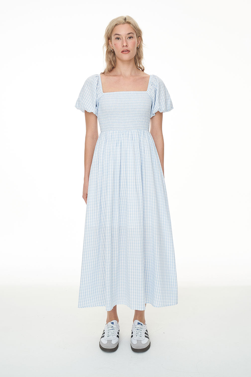 HUFFER CELINE LOVER MIDI DRESS  - BLUE/WHITE - THE VOGUE STORE