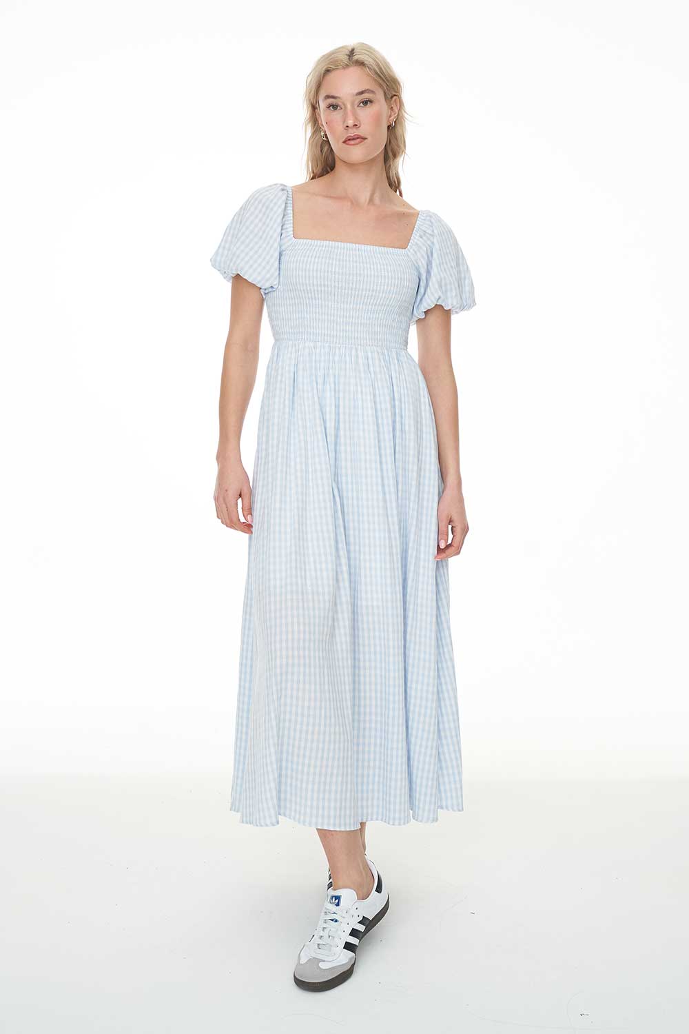 HUFFER CELINE LOVER MIDI DRESS  - BLUE/WHITE - THE VOGUE STORE