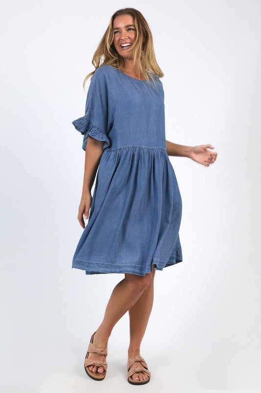 ELM CHARLIE CHAMBRAY DRESS - BLUE WASH - THE VOGUE STORE