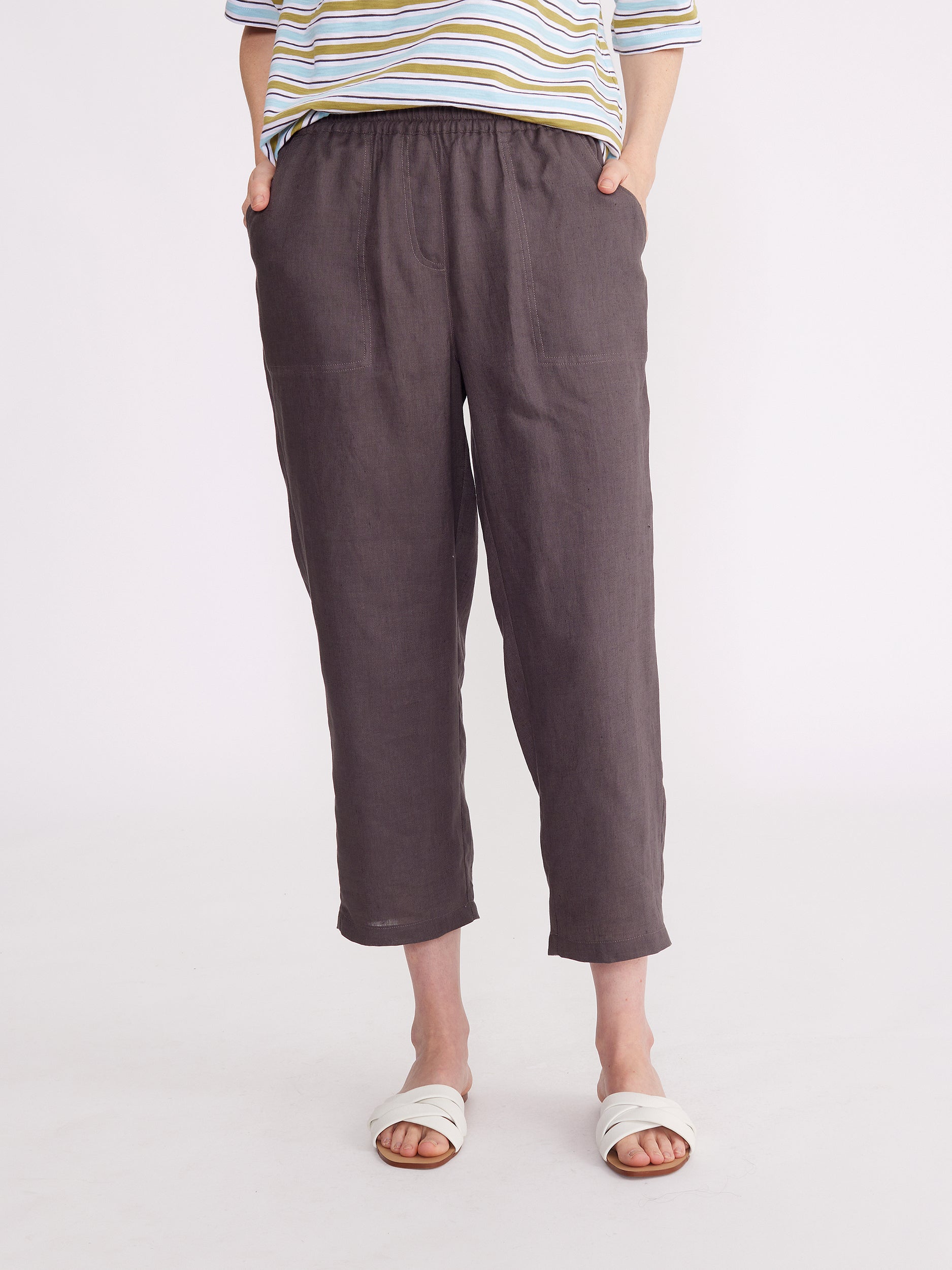 YARRA TRAIL WASHER LINEN CROPPED PANT - CHARCOAL – THE VOGUE STORE