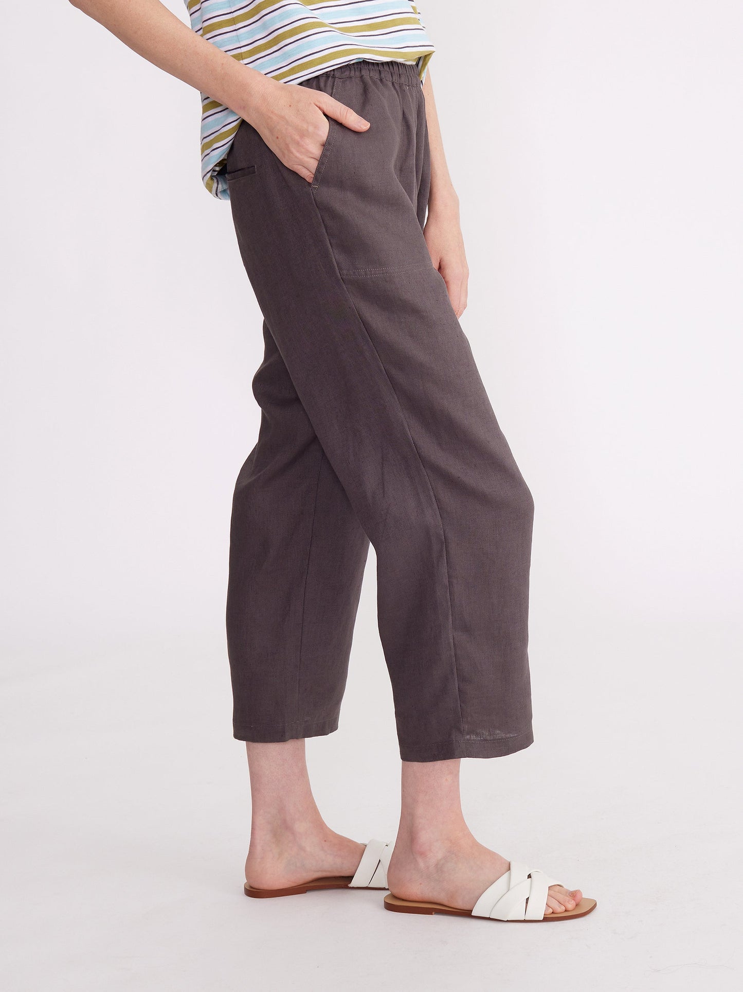 YARRA TRAIL WASHER LINEN CROPPED PANT - CHARCOAL – THE VOGUE STORE
