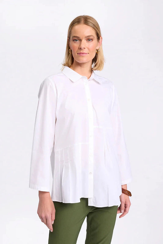 MARCO POLO PLEATED ESSENTIAL SHIRT - WHITE - THE VOGUE STORE