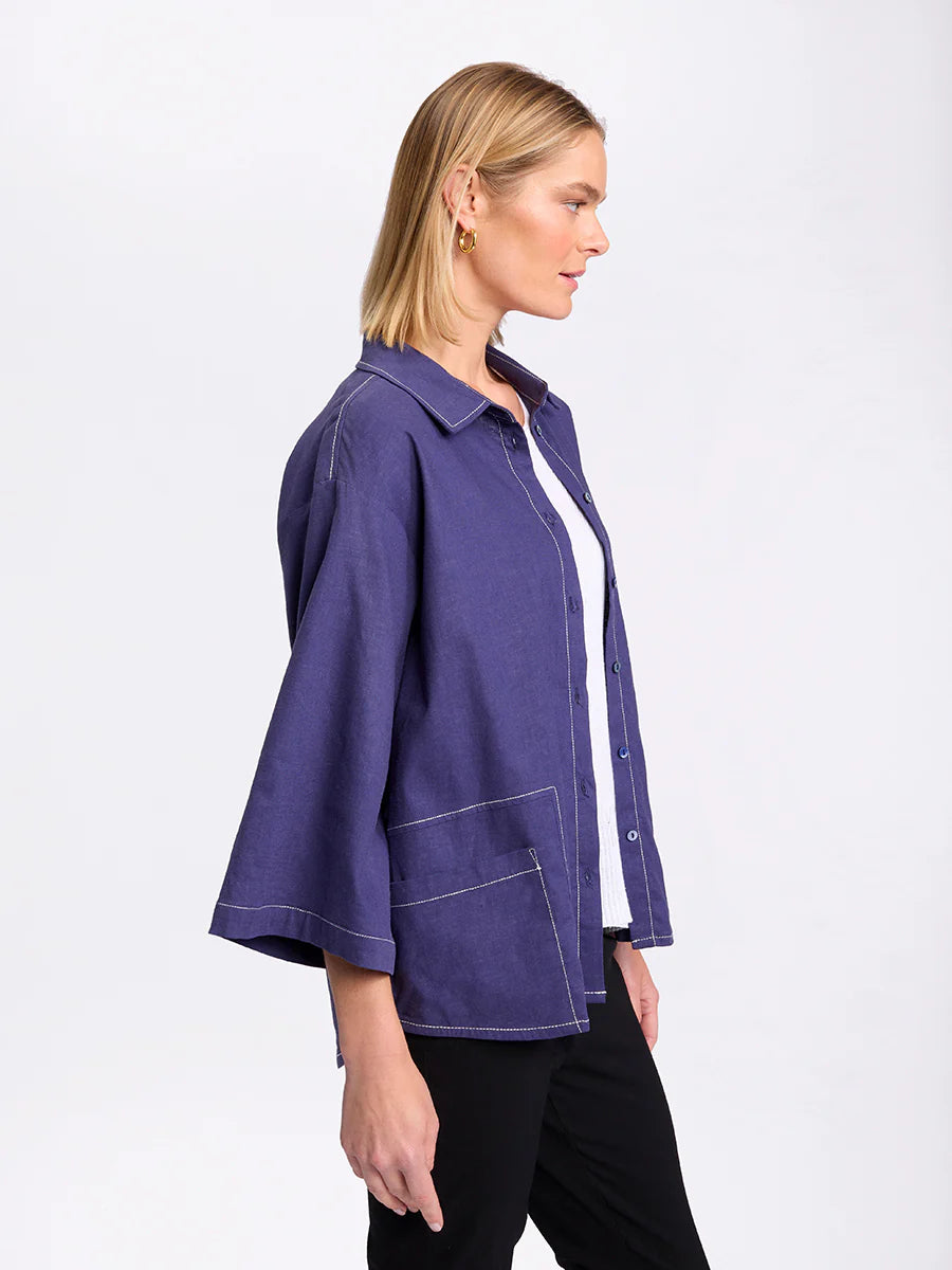 MARCO POLO SPLICED POCKET SHIRT - FRENCH BLUE - THE VOGUE STORE