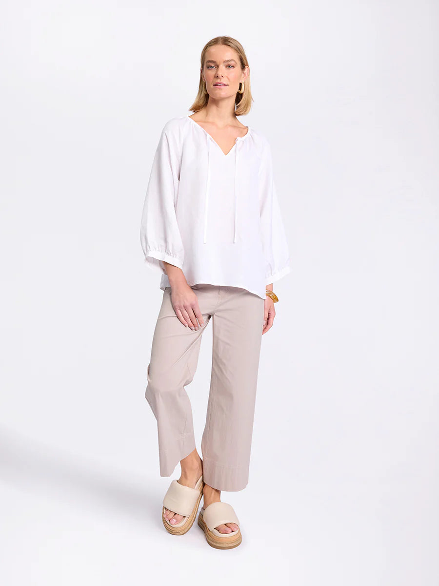 MARCO POLO RAGLAN SLV PEASANT TOP - WHITE - THE VOGUE STORE