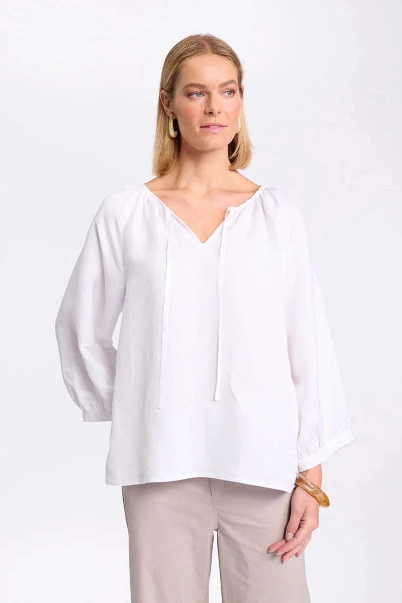 MARCO POLO RAGLAN SLV PEASANT TOP - WHITE - THE VOGUE STORE