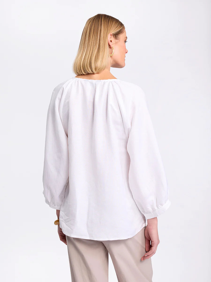 MARCO POLO RAGLAN SLV PEASANT TOP - WHITE - THE VOGUE STORE