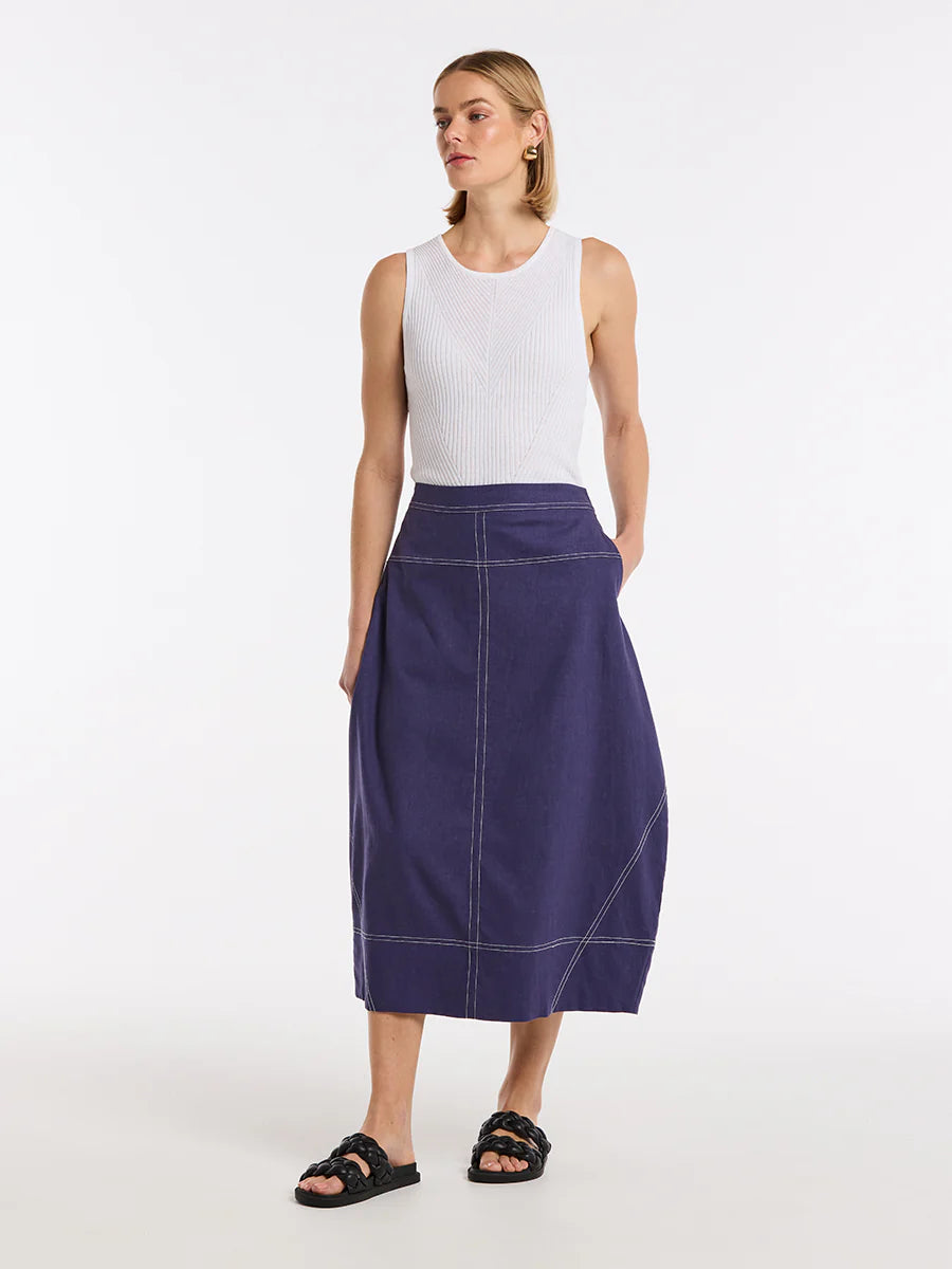 MARCO POLO TOPSTITCHED SKIRT - FRENCH BLUE - THE VOGUE STORE