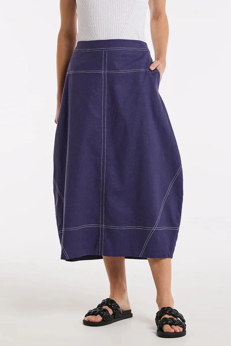 MARCO POLO TOPSTITCHED SKIRT - FRENCH BLUE - THE VOGUE STORE