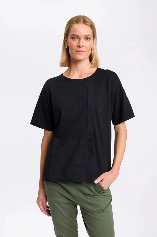 MARCO POLO S/S SPLICED TEE BLACK - THE VOGUE STORE