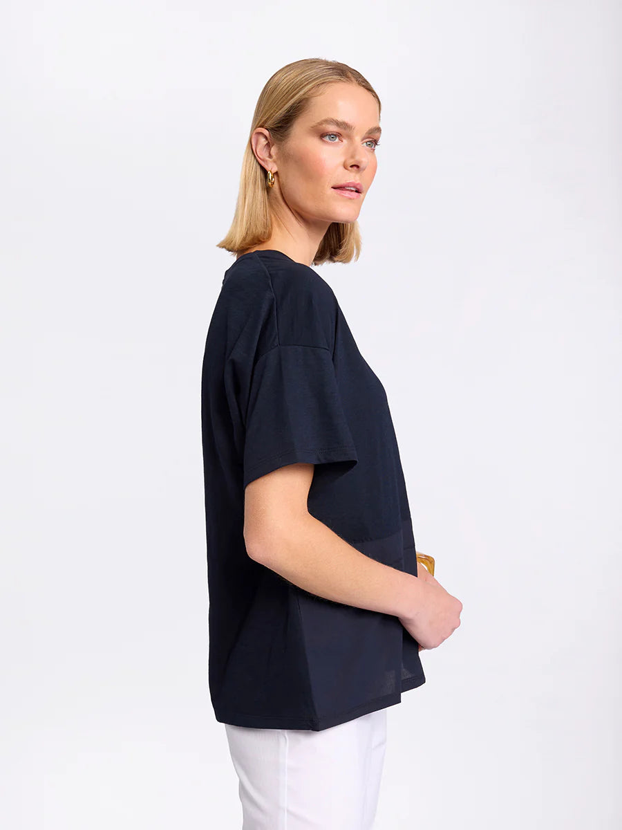 MARCO POLO S/S SPLICED TEE - NAVY - THE VOGUE STORE