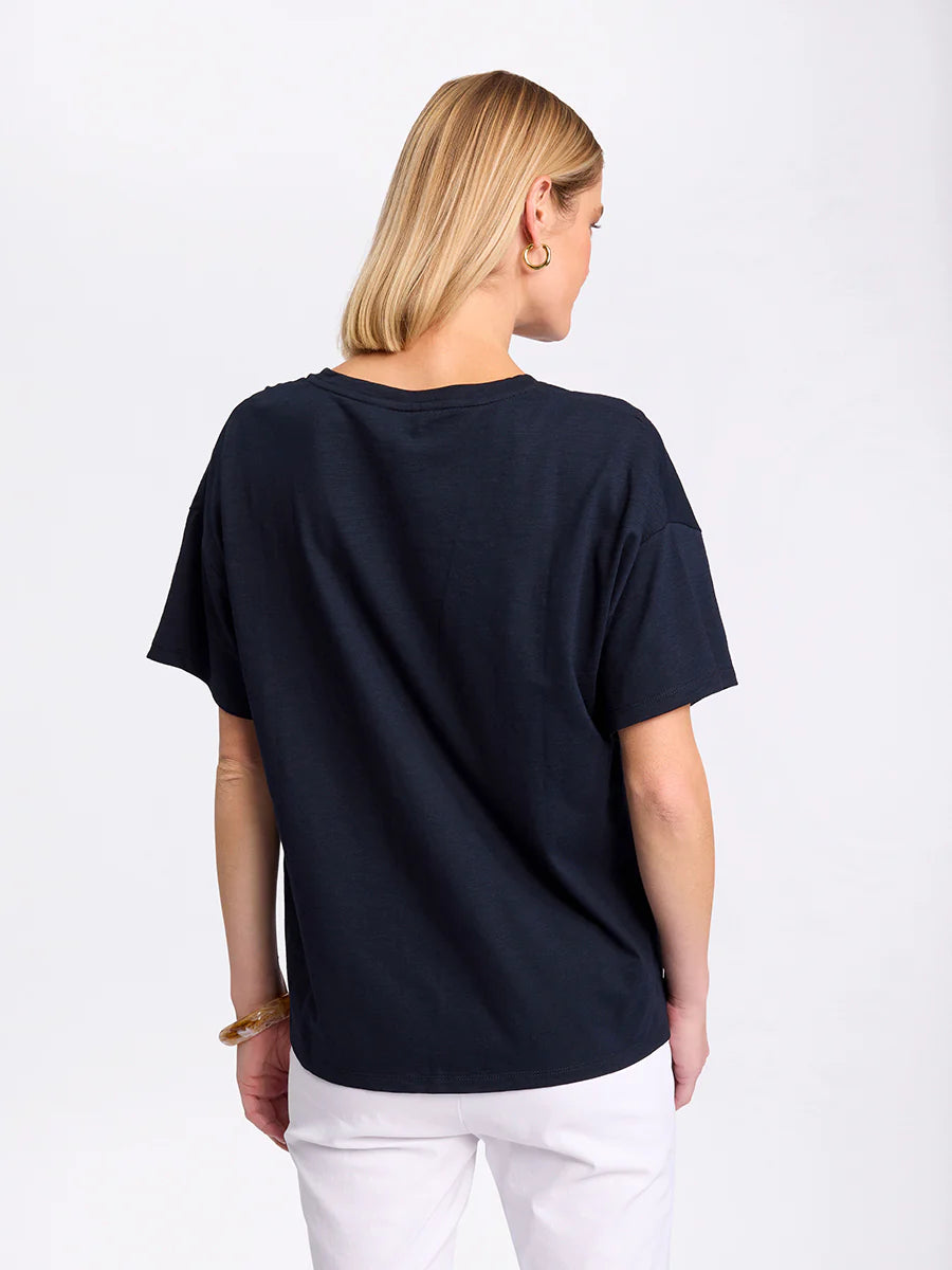 MARCO POLO S/S SPLICED TEE - NAVY - THE VOGUE STORE