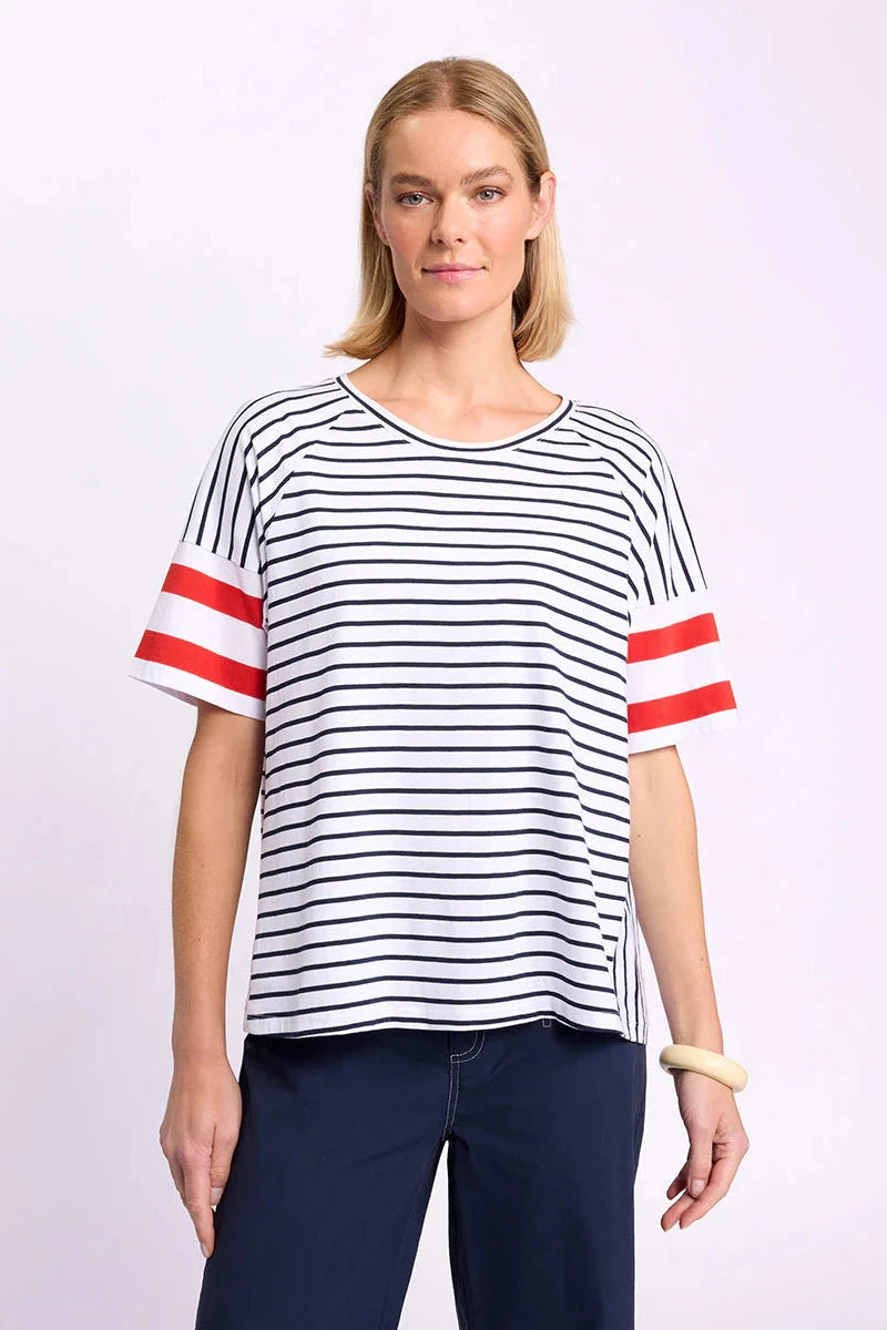 MARCO POLO RAGLAN STRIPE TEE - NAVY - THE VOGUE STORE