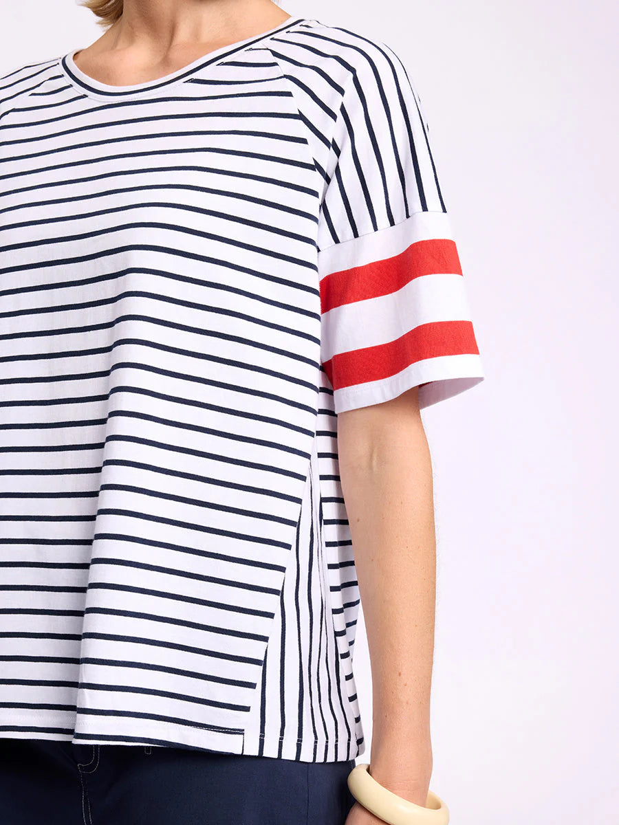 MARCO POLO RAGLAN STRIPE TEE - NAVY - THE VOGUE STORE