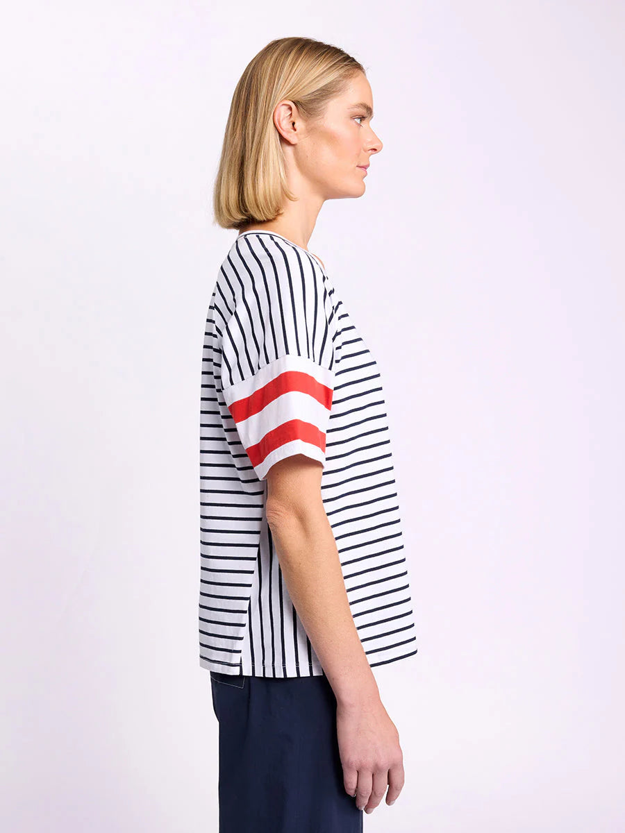 MARCO POLO RAGLAN STRIPE TEE - NAVY - THE VOGUE STORE