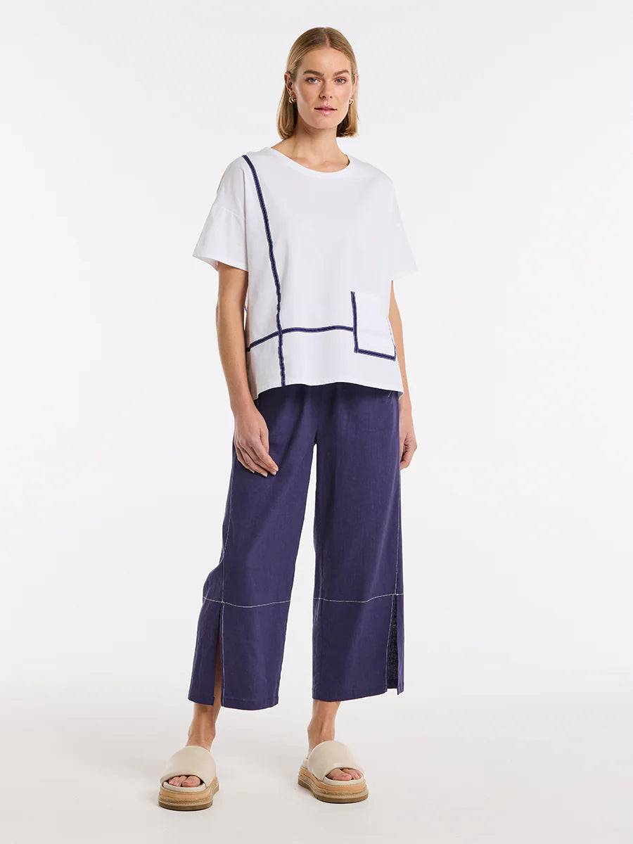 MARCO POLO BOXY TAPE TRIM TEE - WHITE - THE VOGUE STORE