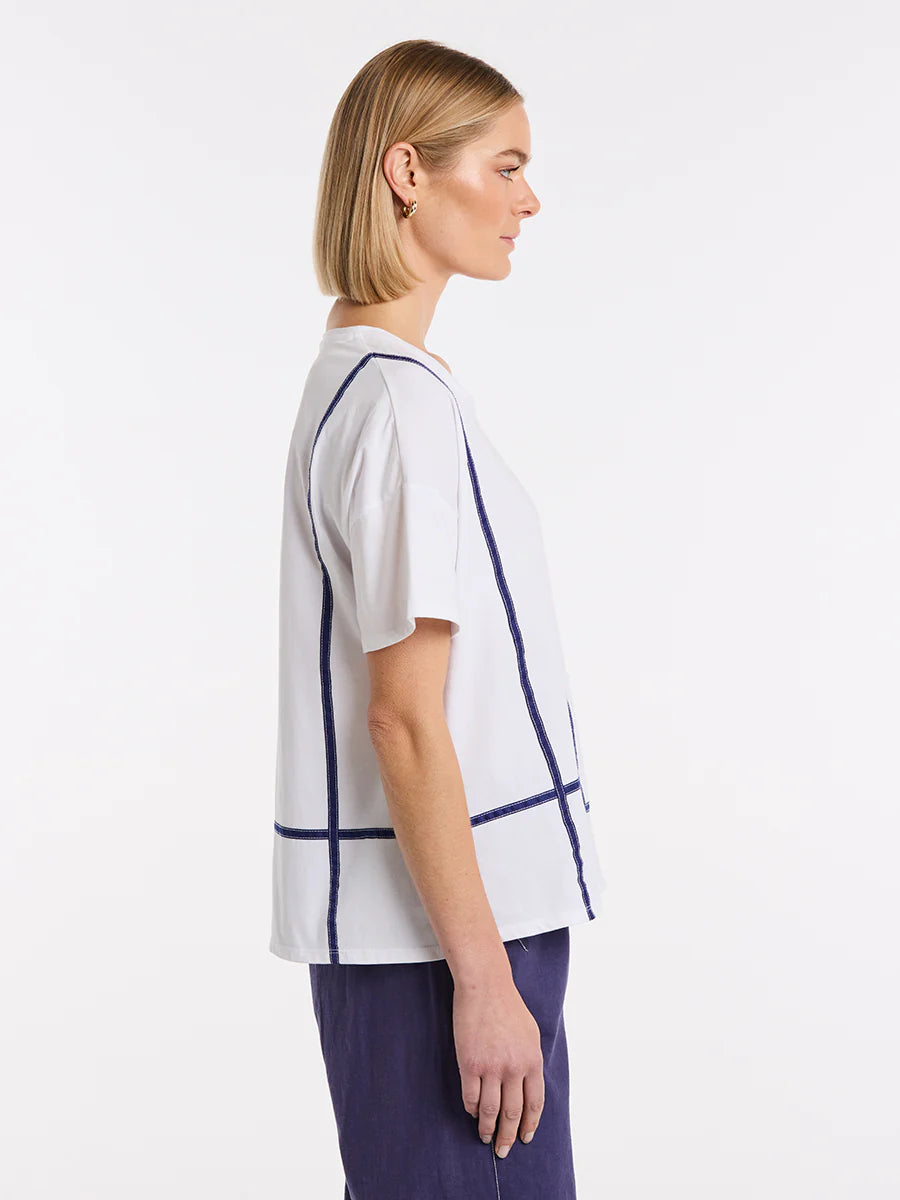 MARCO POLO BOXY TAPE TRIM TEE - WHITE - THE VOGUE STORE