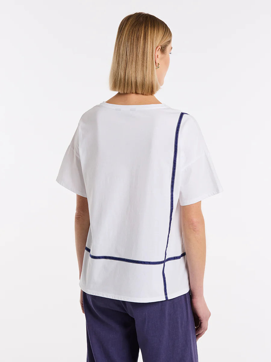 MARCO POLO BOXY TAPE TRIM TEE - WHITE - THE VOGUE STORE