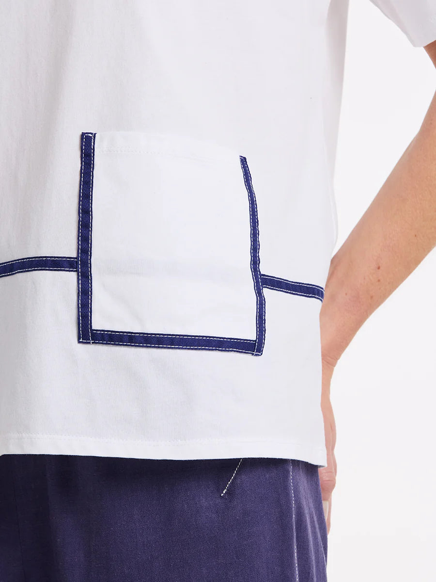 MARCO POLO BOXY TAPE TRIM TEE - WHITE - THE VOGUE STORE